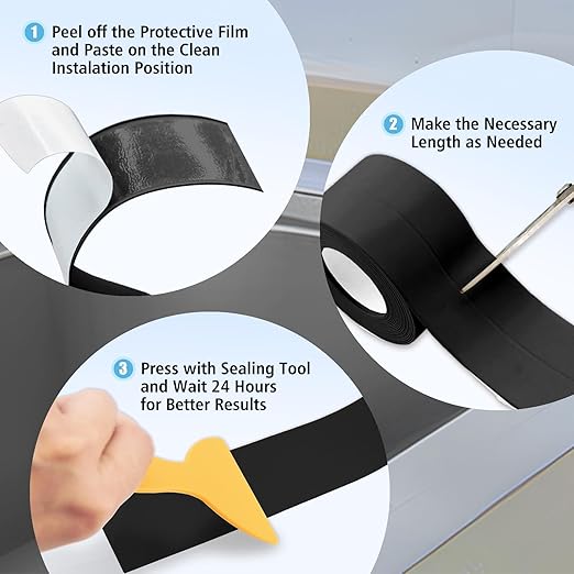 Waterproof Seal Caulk Strip Tape Self Adhesive for Sink Toilet Bathroom Wall Edge Bathtub Oil-Proof Caulking Sealing Tape 1.5" x 10.5' (W*L) 3Pcs Black