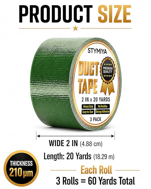 Black Duct Tape Heavy Duty: Wide Waterproof Outdoor Duck Furniture Repair Tape Bulk - Strong Adhesive Weather UV Resistant No-Residue Masking Tapes Patterns Variety Pack (3, Green)
