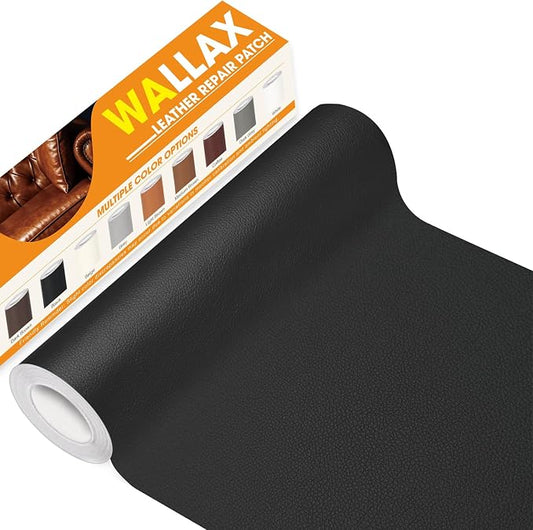 WALLAX Leather Repair Patch, 16 x 79 Inches Self Adhesive Leather Repair Tape for Furniture, Couch, Sofa, Car Seats, Office Chair, Car Interior, Upholstery, Vinyl Repair Kit (Black)