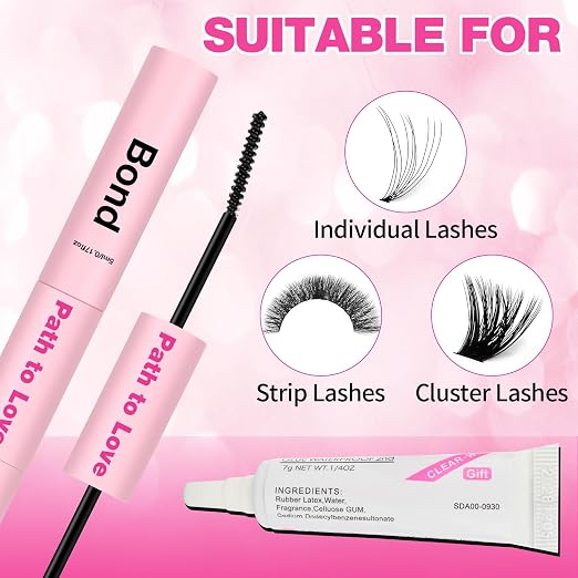 Professional Lash Cluster Glue Kit - 150H Strong Hold Bond & Seal Waterproof Eyelash Glue,Long-Lasting Adhesive for DIY Cluster Lashes,Home Use,Beginners & Pros(Black,2-Pack (5ml+5ml+0.24oz)