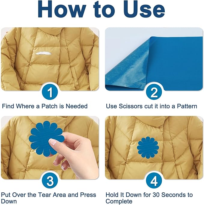 Self-Adhesive Nylon Patches Tent Repair Kit – Outdoor Gear Tenacious Repair Tape, Waterproof Fabric Patches for Clothes, Tent, Down Jacket, Backpack (8pcs, Sky Blue