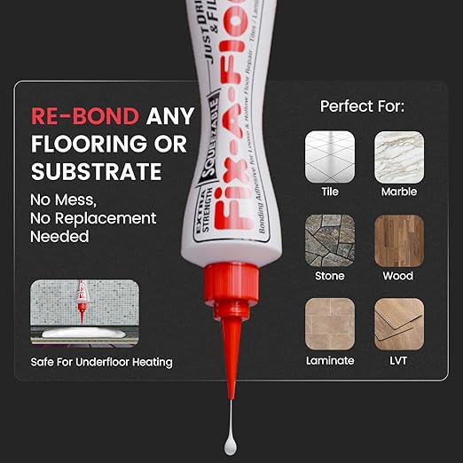 Pack of 2 - The Original Fix-A-Floor Squeezy All-in-One Repair Adhesive for Loose, Hollow, Creaky Tiles & Wood. Just Drill & Fill! Easy Squeezy! Made in The USA!