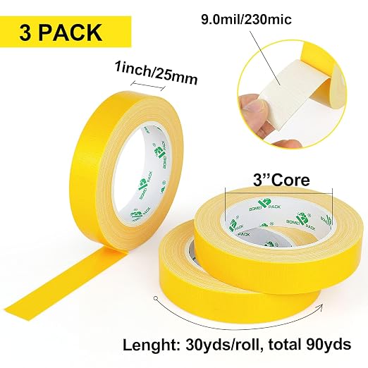 BOMEI PACK Heavy-Duty Duct Tape, 1 inch by 30-Yard,3-Pack, Great for General-Purpose Use, Home Repairing, DIY Work, Auto Repair & Outdoor Activities (Yellow)