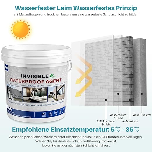 Transparent Waterproof Adhesive 8000g, Invisible Waterproof Agent Repair Leaks for Roofs, Gutters, Walls, Foundations; Indoor and Outdoor Water Proof Sealant Coating