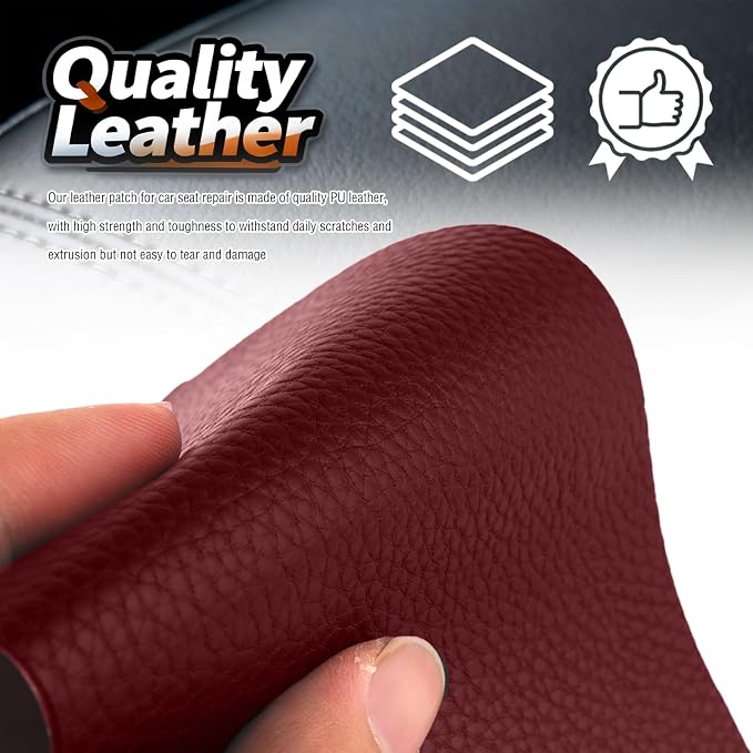 2PCS PU Leather Patch for Car Seat Repair,Self-Adhesive Leather Repair Patch Tape Vinyl Repairs Kit,Portable Car Leathers Repairs Kit for Cars Upholstery Seat,Furniture (Burgundy)