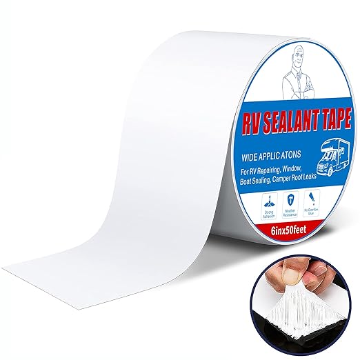 Rv Roof Tape White 6 Inch X 50 Feet, Waterproof Repair Sealant Tape UV-Resistant & Weatherproof Rv Awning Repair Tape for Window, Vent, Boat Sealing, Truck Camper Roof Patch kit Metal Roof Sealant