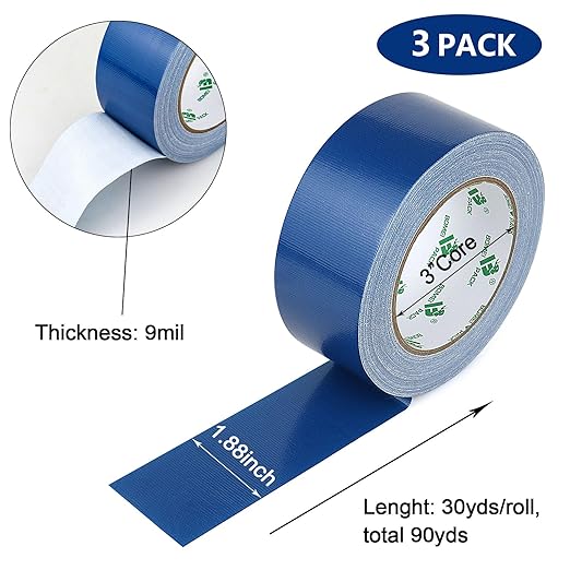 BOMEI PACK Dark Blue Duct Tape, 3Rolls Heavy Duty Strong Industrial Color Duct Tape 9mil x 1.88inch x 30yds for Packing and Repairing