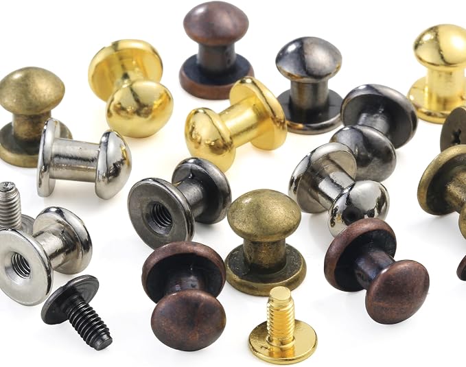 YORANYO 75 Sets 8MM Round Head Button Stud for Leather Chicago Screws Spikes and Stud Leather Rivets Screws Button Rivets for Repair and Decorate Clothing Shoes Belts Bags Dog Collars (Mixed in Box)