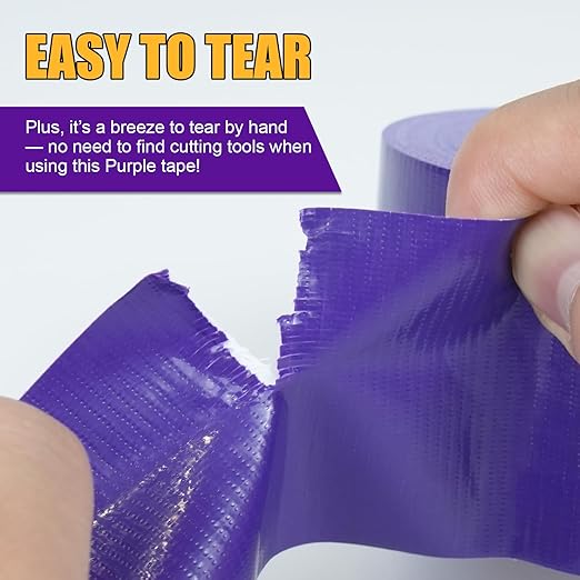 Colored Duct Tape, 2 Rolls Heavy Duty Purple Duct Tape 9 Mil x 2 Inch x 25 Yards Flexible, Strong, No Residue, Waterproof and Tear by Hand, Multi-Use for Indoor & Outdoor Repairs