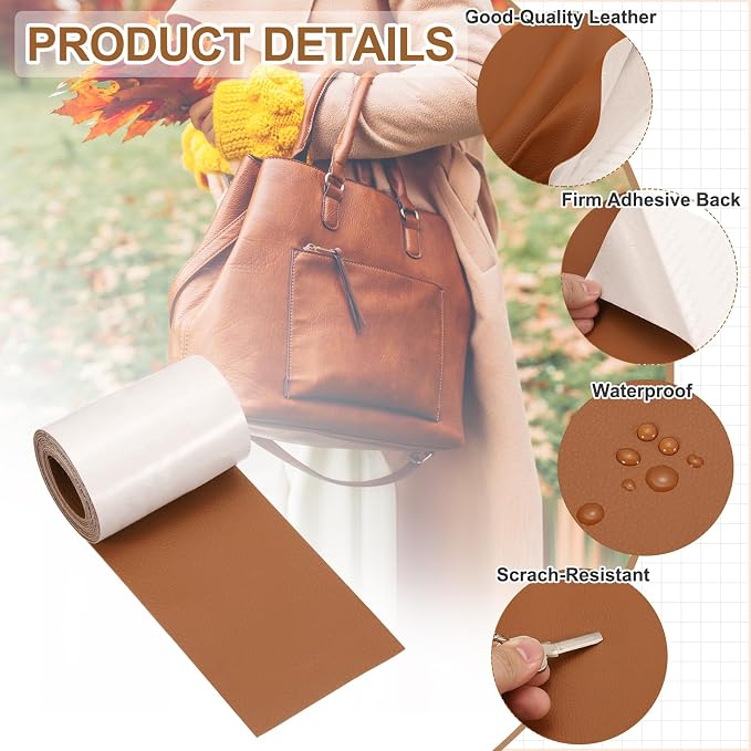 MECCANIXITY Leather Repair Patch 3"x60" Self-Adhesive Leather Vinyl Repair Tape Kit for Furniture Couches Sofa Chair Car Boat Seats Jackets, Light Brown