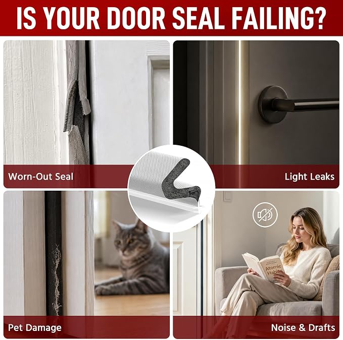 19.7FT Kerf V‑Shaped Weather Stripping Door Seal, Press‑in Seal for Pre‑Cut Slot Doors, Not Self‑Adhesive, Soundproof Draft Blocker for Exterior Front Doors, Fits Large Gaps, Easy DIY Install (White)