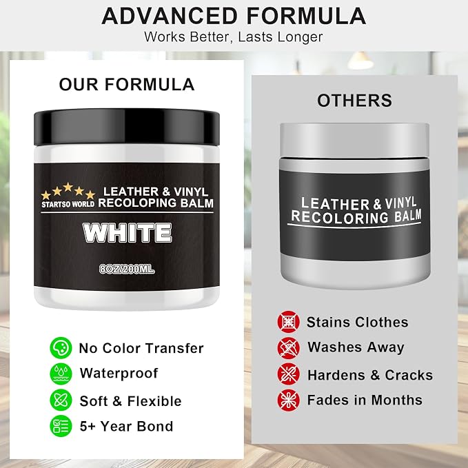 STARTSO WORLD 200Ml Leather Recoloring Balm with 100ML Leather Conditioner, White Leather Repair Kit for Furniture, Leather Dye, Leather Scratch Repair, Leather Couch Paint