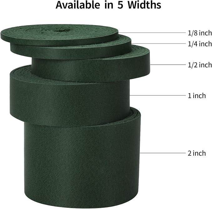 Ringsun 1 Inch Wide Flat Leather Straps for Crafts, Full Grain Leather Strips Cord String for Crafts, Tooling (2mm Thick 72.5 Inches Long Green)