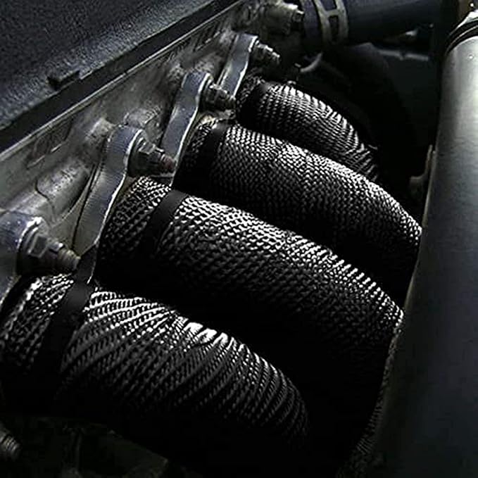 Deecam Exhaust Heat Wrap, 2'' x 16.5' Black Fiberglass Heat Resistant Exhaust Wrap Roll for Motorcycle, Car Exhaust Pipe Heat Insulation Muffler Tape with 10 Stainless Locking Ties