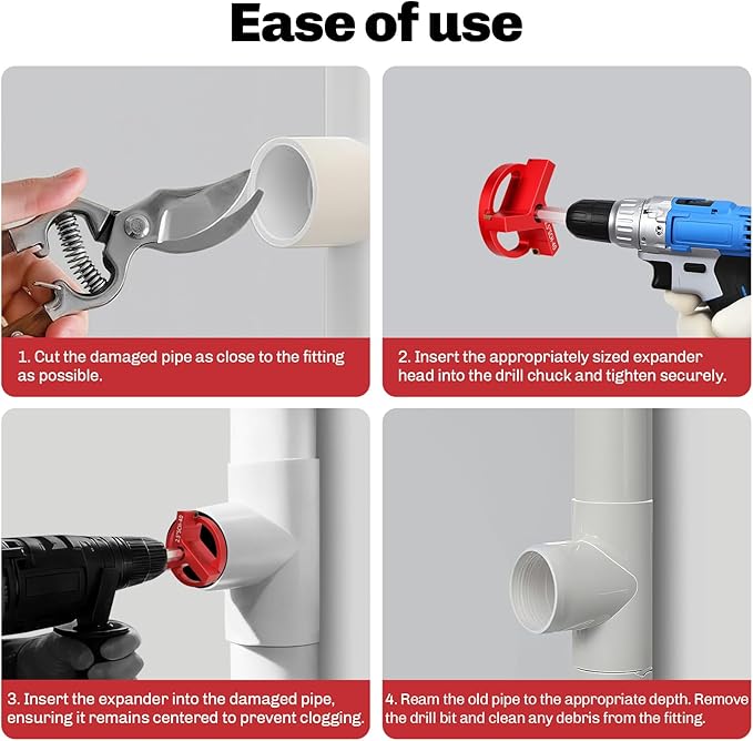 PVC Pipe Reamer, 9Pcs Pipe Reamer for SCH40, Includes 1/2 inch, 3/4 inch, 1 inch, 1-1/4inch, 1-1/2inch, 2inch, 2-1/2inch, 3inch, 4inch Head Aluminum with 2 Blades PVC Fitting Saver