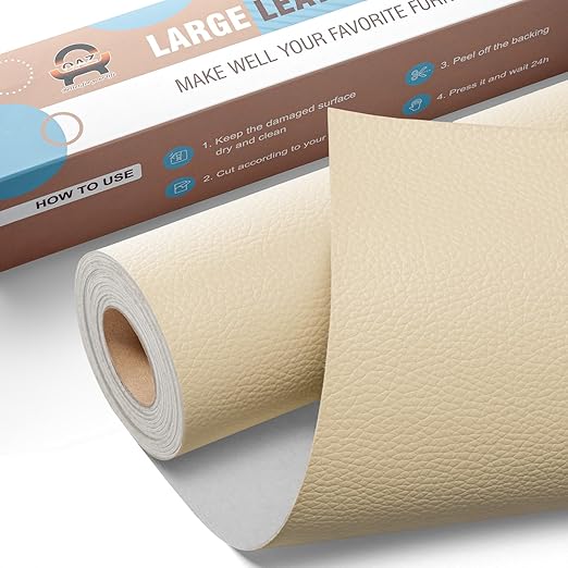 OAZ Leather Repair Kit for Furniture 16"x 31.5" Leather Tape Repair Patch Self Adhesive Sofa Vinyl Repair Patch Kit for Car Seat,Couch,Boat Seat,Chair - Beige Yellow