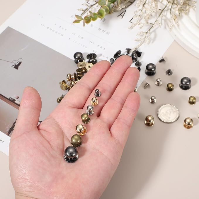 PATIKIL 5 mm Leather Rivets, 20 Sets Ball Head Stud Screw Back Round Head Button Chicago Screw Nipple Stud Rivet for Leather DIY Craft Handbag Belt Repairs, Bronze