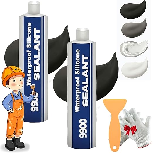 All-Purpose Super-Bonding Structural Sealant, 9900 Sealant Waterproof, Waterproof Adhesive 9900, Multi-Surfaces Adhesive for Roof Bathroom Tile (Black-2PCS)