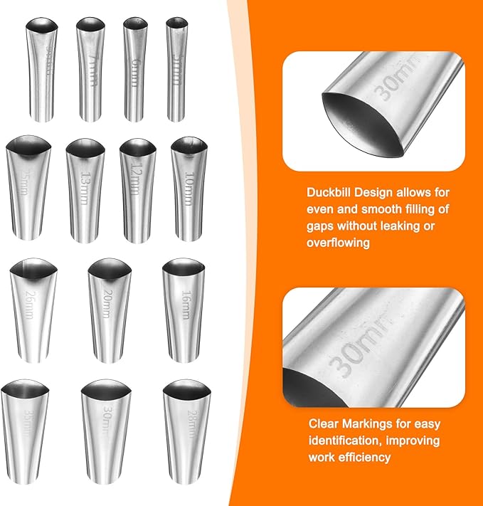 HARFINGTON 14pcs Caulking Nozzle Applicator 5-35mm Caulking Finisher Kit Stainless Steel Sealant Finishing Tool Kit Reusable Caulk Nozzle for Kitchen Bathroom Windows