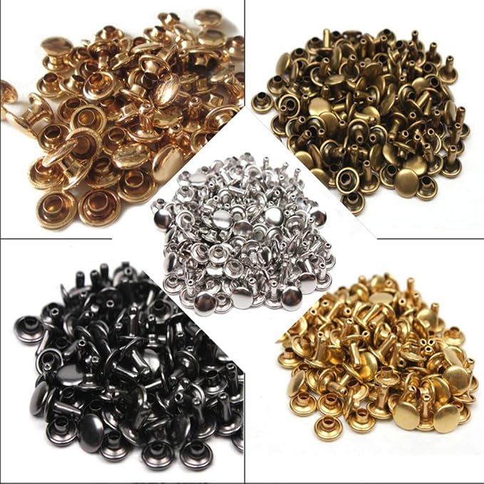 360 Sets Leather Rivets, Double Cap Rivets for Fabric, with Setting Tool Kit for Crafts Repairs/Clothing/Belts Strap