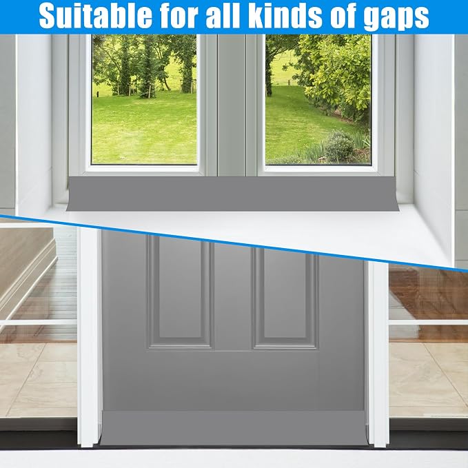 Draft Seal Tape for Doors and Windows 3 in x 20 Ft Silicone Weather Stripping Extra Thick 2mm Door Seal Strip with Strong Adhesive Draft Insulation Stopper Side Seal - Gray