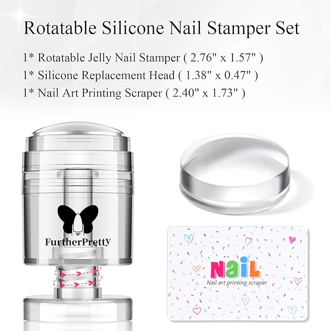 Rotatable Silicone Nail Stamper Set, Adjustable Image Size Nail Stamps, French Nail Stamping Tools with Scraper, Nail Art Accessories for DIY Manicures, Sello de Silicona para Uñas