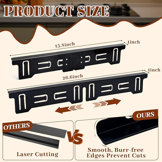 Stove Gap Covers Stainless Steel 2 Pcs, Adjustable Retractable Length 13.8" to 27.6", 1" Wide, Heat and Water Resistant, Easy Clean Range Gap Filler for Stove and Countertop (Black)