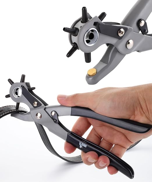 UNCO- Leather Hole Punch Tool, 5/64", 3/32", 7/64", 1/8", 5/32", 3/16" | 6 Different Hole Sizes, Durable Hole Punch for Watch Bands, Straps, Dog Collars, Saddles, Shoes, Fabric, DIY Craft Projects