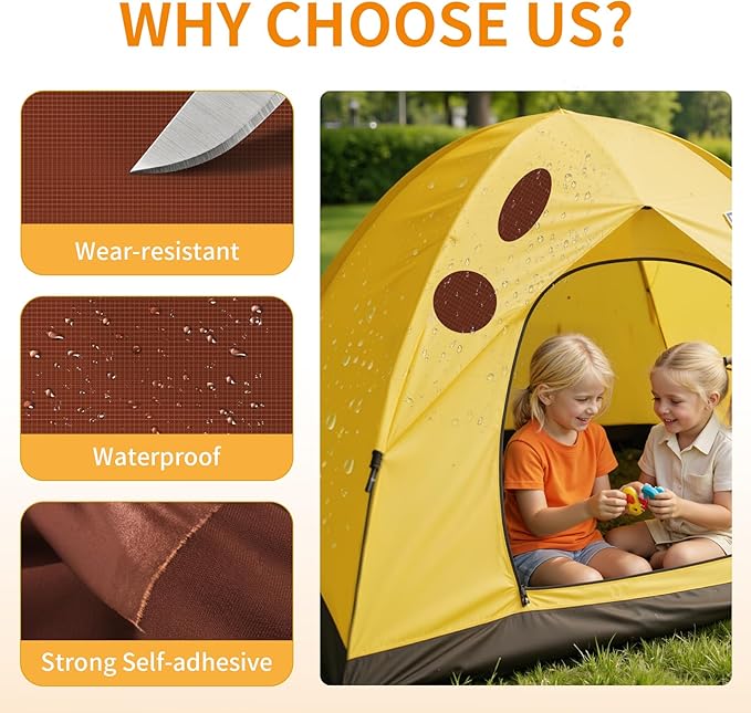 Waterproof Self-Adhesive Fabric Repair Tape - Tent Repair Kit,51pcs Nylon Fabric Patches for Tent, Jacket, Clothes, Puffer Down Jacket,Sleeping Bag, Outdoor Gear Tenacious Repairs Tape, Light Coffee