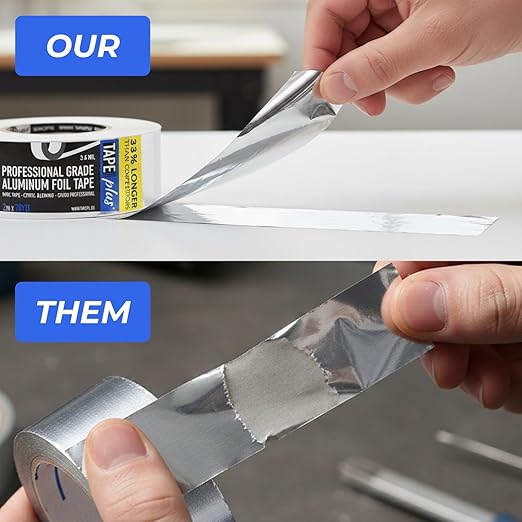 TapePlus Aluminum Foil Tape - HVAC & Ductwork Sealing with HVAC Tape - Metal Ductwork Insulation & Moisture Protection - Heat-Resistant Performance to 250°F - 2 in x 70 yd, Pack of 1, Silver