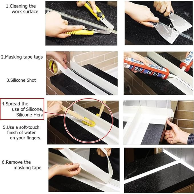 Dzrige Caulk Finishing Tool Rubber Spatula Spreader Smooth Grout Sealant Silicone Caulking Tool for Kitchen Bathroom Floor Sealant Sealing, 4 Size Set