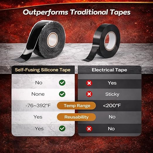 Self-fusing Silicone Tape Pro Black, 1Inch x 20-Feet, 20mils Extreme Silicone Repair Pipe Tape for Electrical, Radiator Hose, Garden Hose, Coax Plumbers Water Seal and Stretch Tape