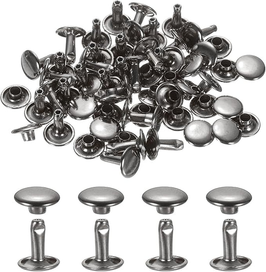 uxcell 120Set Leather Rivets, 9mm Double Cap Rivet Tubular Metal Studs Repairs Decoration Craft Accessories for Repair Decorate Leather Craft Belt Bag Shoes Purse Belts, Metallic Black