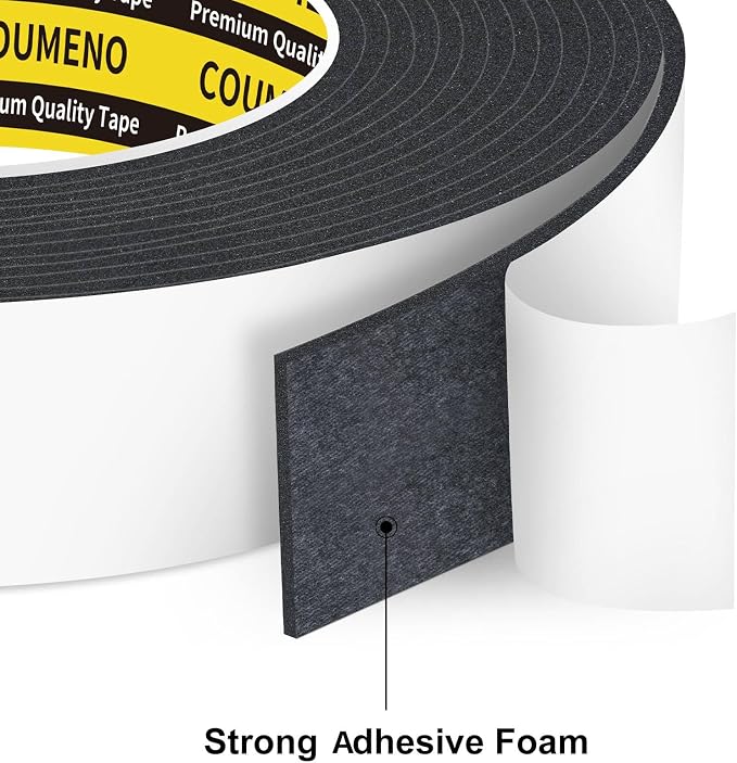 Single-Sided Adhesive EVA Foam Tape 1inX10FT,Black Foam Weather Stripping,Door Seal & Window Insulation Tape,Waterproof Sound Proof Seal Strip for Doors,Windows,Garage Door & Gap Sealing