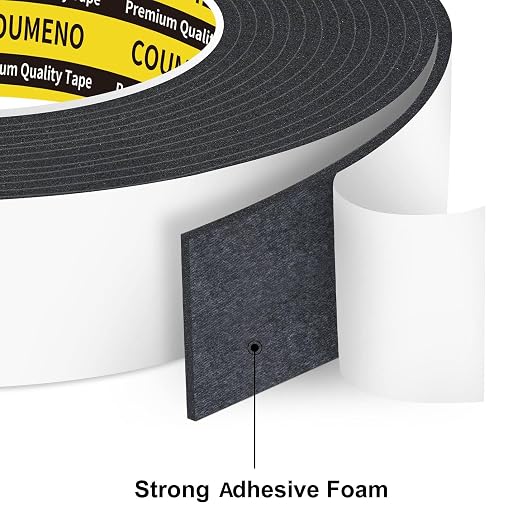 Single-Sided Adhesive EVA Foam Tape 2 Pack 1.2in x 16.4FT,Black Foam Weather Stripping,Door Seal & Window Insulation Tape,Waterproof Sound Proof Seal Strip for Doors,Garage Door/Gap Sealing