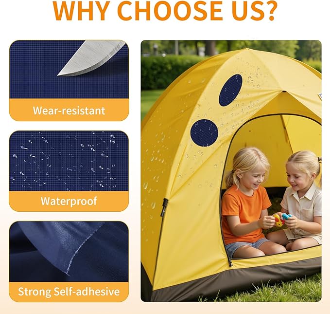 Waterproof Self-Adhesive Fabric Repair Tape - Tent Repair Kit,51pcs Nylon Fabric Patches for Tent, Jacket, Clothes, Puffer Down Jacket,Sleeping Bag, Outdoor Gear Tenacious Repairs Tape, Dark Blue
