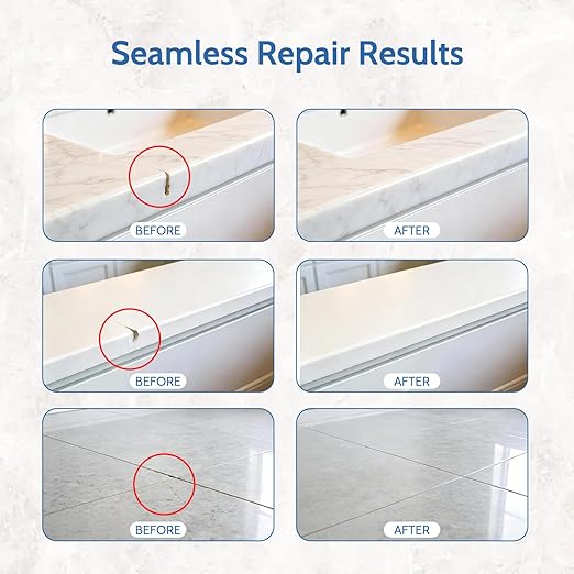 Quartz Countertop Repair Kit (Clear, White, Beige) Granite & Marble Repair Kit, 30s Quick-Drying Repair Chip for Edge Chips, Cracks, Scratches and Holes on Ceramic Tile, Bath Tub, Sink and Other Stone Surfaces - Pro Surface Repair