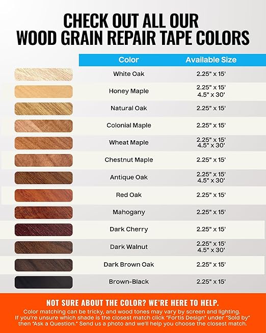 MATCH 'N PATCH Wood Grain Repair Tape - Red Oak, 2.25 in x 15 ft (1-Pack) – Wood Grain Colored Duct Tape for Mirror Frame, Trim, Borders, Floor and Other Furniture, Scratch Repair Kit