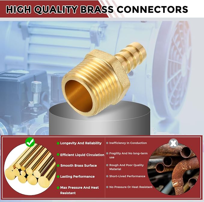 Pack of 25 Brass Hose Barb Fittings 3/8" Hose Barb to 1/2" NPT Male Fittings