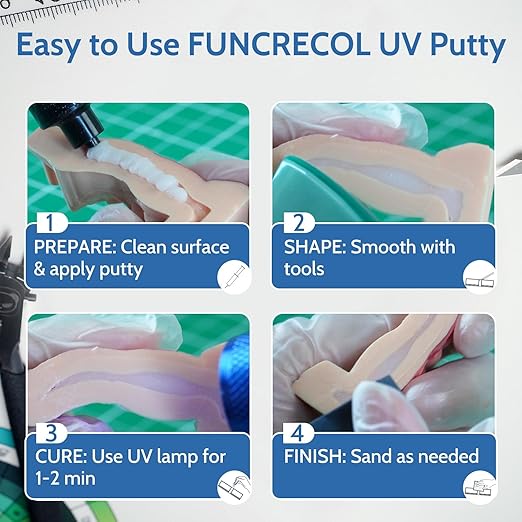 UV Light Curing Putty for 3D Prints and Models,Fast Repair Filler for Nicks,Scratches,Cracks on Resin,Quartz,Ceramic,Wood,Plastic,Stone,and Other Countertop Surfaces