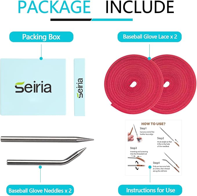 Baseball Glove Lace, Mitt Lace Repair Kit Softball 2 Leather Laces and 2 Lacing Needles for Catcher's Glove