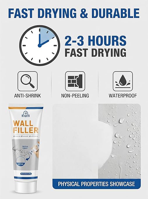 Drywall Repair Kit Spackle Wall Patch Kit, 2x250g (17.6oz) Large Hole Filler Wall Mending Paste with 2" & 4" Aluminum Patches, Scrapers, Gloves, Sandpapers, Plaster Wall Crack Putty for Home