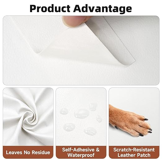 Leather Repair Tape, Heavy Duty Vinyl Repair Patch, Waterproof Self Adhesive Leather Repair Kit for Fixing Holes & Scratches on Couch, Car Seat, Furniture (White, 15.7 x 59in)