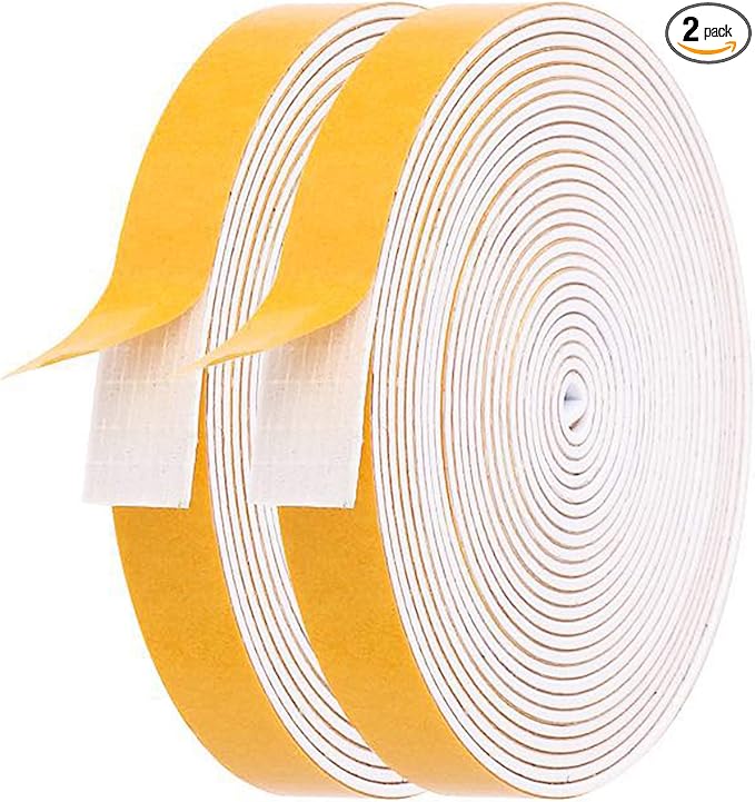 Foam Weather Stripping-2 Rolls,1/2 Inch Wide X 1/16 Inch Thick Total 26 Feet Long, Foam weatherstrip with Adhesive for Door Insulation(13ft x 2 Rolls)