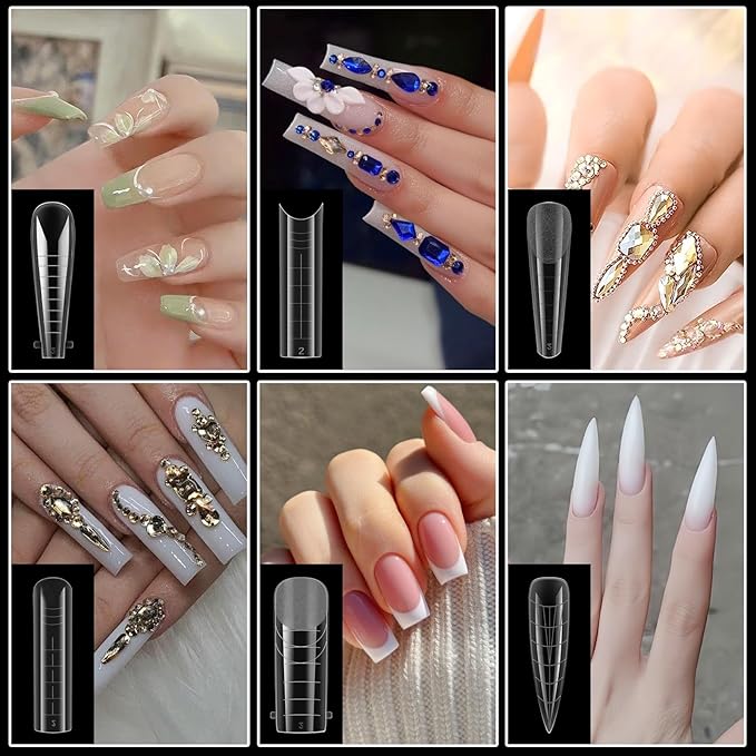 SUTOKAKA 288Pcs Polygel Nail Form Kit 12 Style 12 Sizes Reusable Nail Extension Mold Dual Forms with 6Pcs Nail Clips, Nail Slip Solution, Brush Pen, Nail File & Cuticle Pusher for Beginners