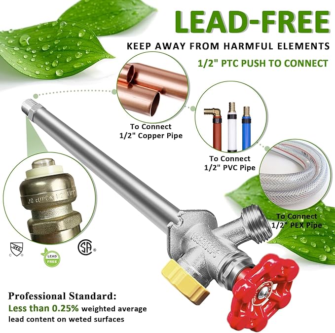 8 Inch Anti-Siphon Frost Free Sillcock Valve Multiturn 1/2 Inch NPT, 3/4 Inch Hose Bibb, Brass Body, Brass Valve, 12 Inch Length, Chrome Finish