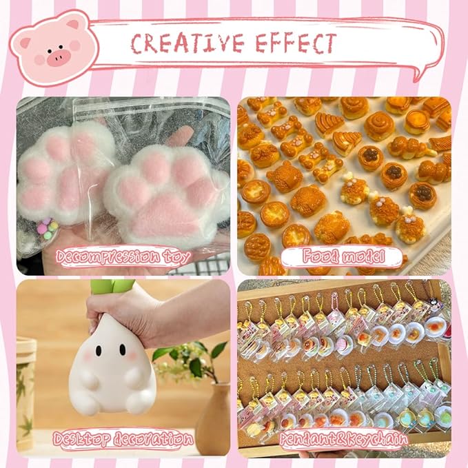 Anergoo Taba Squishy Making Kit - DIY Squishy Maker with 3" Paw Animal Silicone Molds, Liquid Gel & Flocking - Create Cute Squishies Adults 200g