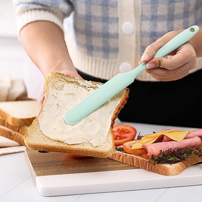 4 Pcs Silicone Jar Spatula Long Handle Kitchen Spatulas for Mixing, Scraping, and Spreading,Ideal for Jars, Baking, Cake Icing, Cream, Butter, and Batter Kitchen Tool (Purple, Pink, Green, Yellow)