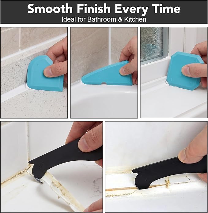 Silicone Caulking Tools with Razor Blade Scraper - 5-in-1 Caulk Removal Kit Plastic Razor Blades for Tile Grout Removal Repair Wall Floor Edge Finishing Window Sink Joint Frame Seal