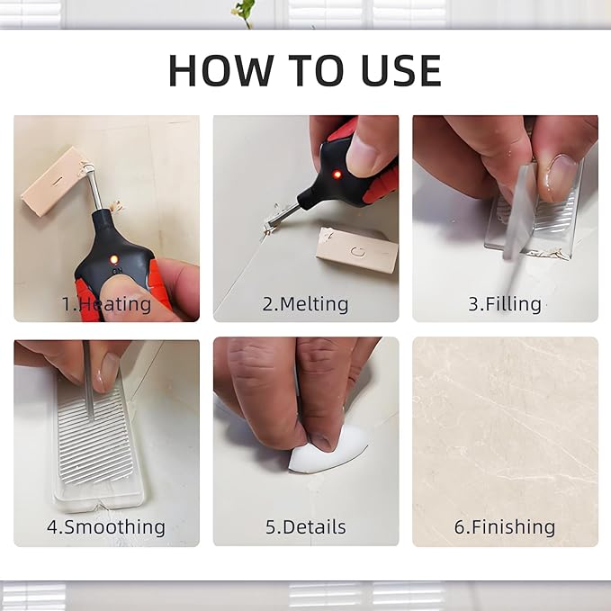 Tile Repair Kit with Electric Heating Pen & Wax Blocks, Ceramic Tile Repairing Tool Set for Repairing Cracks, Gaps in Ceramic Tile, Porcelain, Walls, Tubs, Floor